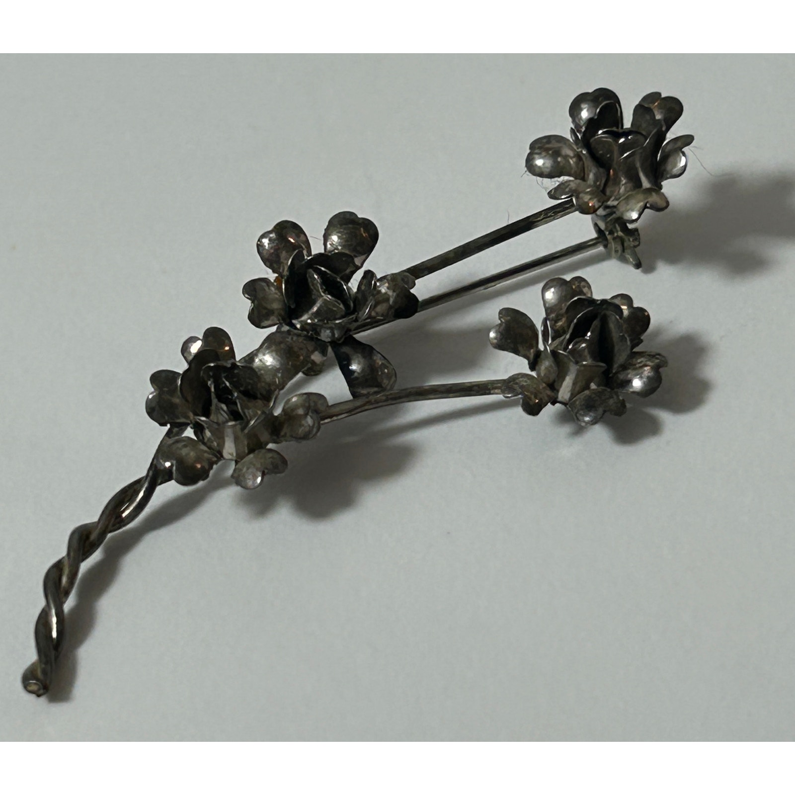 Vintage Sterling Silver Floral Bouquet Brooch Pin 3d Roses 3